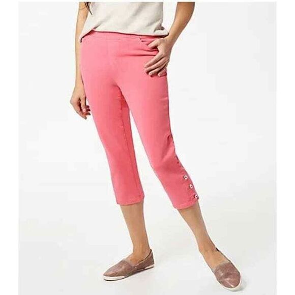 M-60 Denim & Co. Comfy Knit Pull-On Capri Pants WARM CORAL sz 2 - Picture 1 of 1